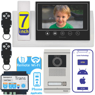 فول پک آیفون مانیتور بزرگ سیماران + نرم افزار و ریموت و ترانس (مانیتور 7 اینچ 72TK+ پنل فرداد تک واحد + رسیور قابل اتصال مستقیم به تلفن همراه ترانس دار + قفل بازکن زنجیری)